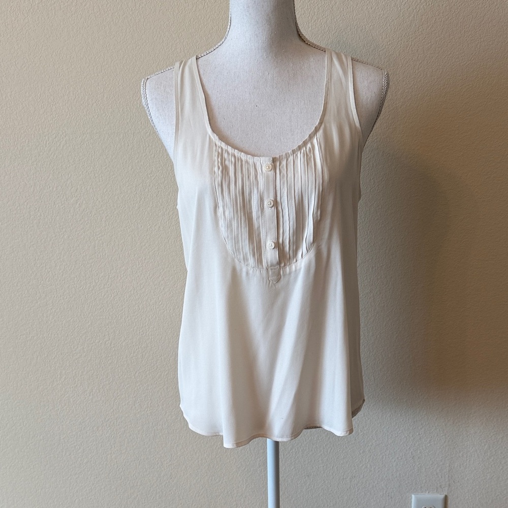 LOFT Ivory Pleated Button Tank Top